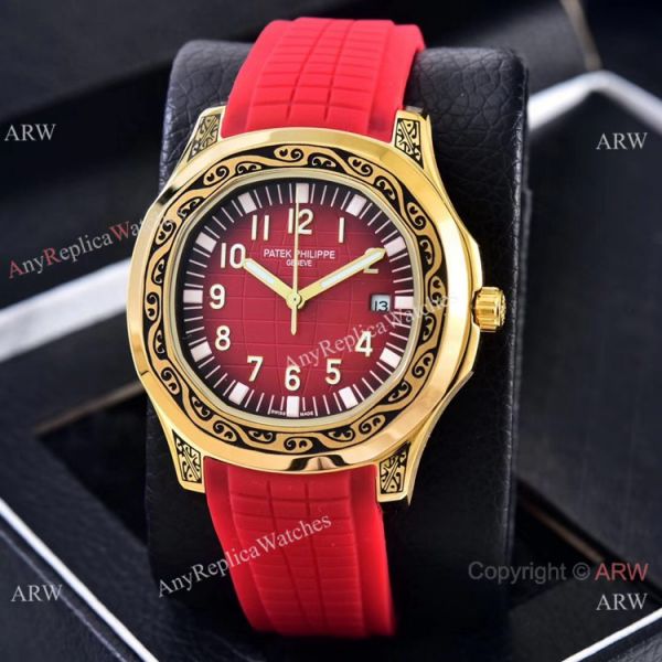 Clone Patek Philippe Aquanaut Engraving Watches Gold and Brown Rubber Strap Clone Patek Philippe Aquanaut Engraving Watches Gold and Brown Rubber Strap