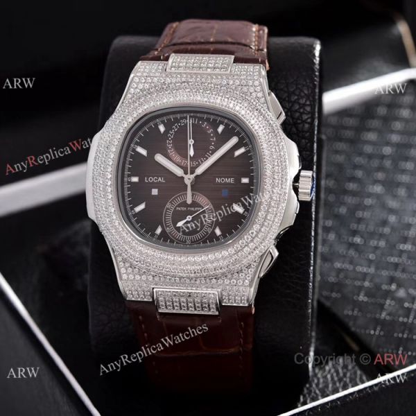Japan Grade Patek Philippe Nautilus Diamonds Watches Gray Leather Strap Japan Grade Patek Philippe Nautilus Diamonds Watches Gray Leather Strap