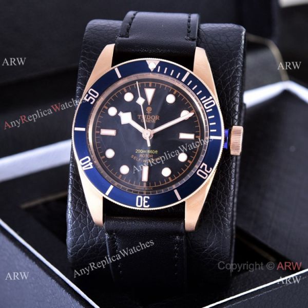 Copy Tudor Heritage Black Bay Watches Rose Gold Black Leather Strap 41mm Copy Tudor Heritage Black Bay Watches Rose Gold Black Leather Strap 41mm