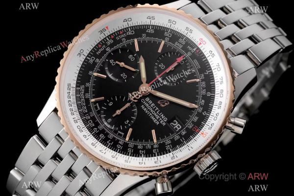 Swiss Grade Breitling Navitimer 1 Chronograph KOR A7750 Watch Rose Gold Bezel Black Dial Swiss Grade Breitling Navitimer 1 Chronograph KOR A7750 Watch Rose Gold Bezel Black Dial