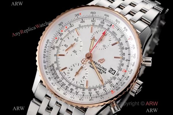 Swiss Grade Breitling Navitimer 1 Chronograph KOR A7750 Copy Watch Rose Gold Bezel White Dial Swiss Grade Breitling Navitimer 1 Chronograph KOR A7750 Copy Watch Rose Gold Bezel White Dial