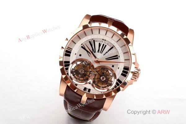 Super Clone Roger Dubuis RDDBEX0249 Double Tourbillon Men Watch Silver Dial Rose Gold Super Clone Roger Dubuis RDDBEX0249 Double Tourbillon Men Watch Silver Dial Rose Gold