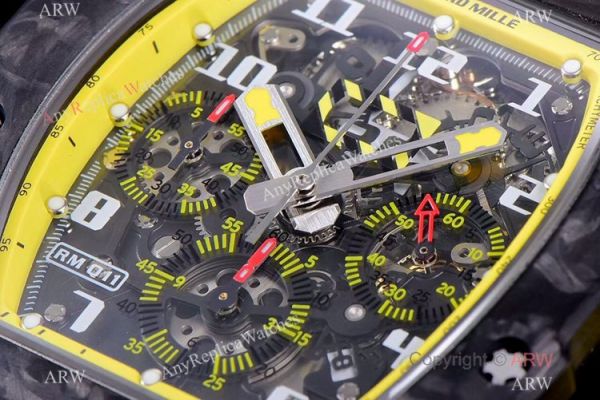 KV Factory Richard Mille RM-011 Yellow Storm Flyback Chronograph Watch Carbon NTPT Yellow Rubber Strap KV Factory Richard Mille RM-011 Yellow Storm Flyback Chronograph Watch Carbon NTPT Yellow Rubber Strap