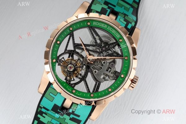2021 New! BBR Factory Roger Dubuis Excalibur Skeleton Flying Tourbillon Watch Rose Gold Green Dial 2021 New! BBR Factory Roger Dubuis Excalibur Skeleton Flying Tourbillon Watch Rose Gold Green Dial