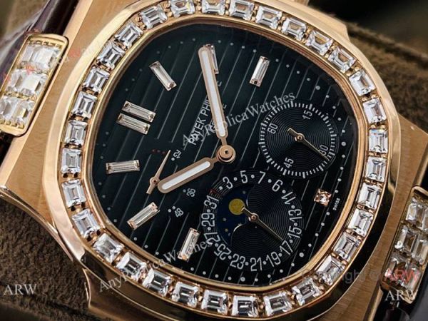 (PF Factory) Patek Philippe Nautilus Moonphase 5724 Watch Rose Gold Black Dial (PF Factory) Patek Philippe Nautilus Moonphase 5724 Watch Rose Gold Black Dial