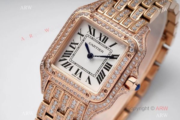 AC Factory Swiss Copy Panthere De Cartier Watch 27mm Rose Gold Full Diamonds AC Factory Swiss Copy Panthere De Cartier Watch 27mm Rose Gold Full Diamonds