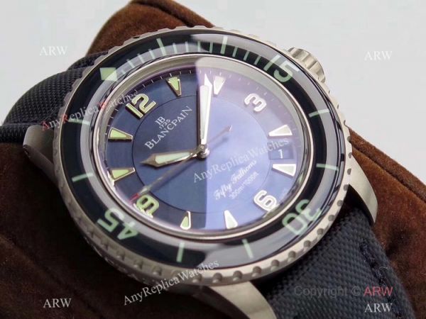 ZF Factory Swiss Replica Blancpain Fifty Fathoms Watch Blue Dial Leather Strap ZF Factory Swiss Replica Blancpain Fifty Fathoms Watch Blue Dial Leather Strap