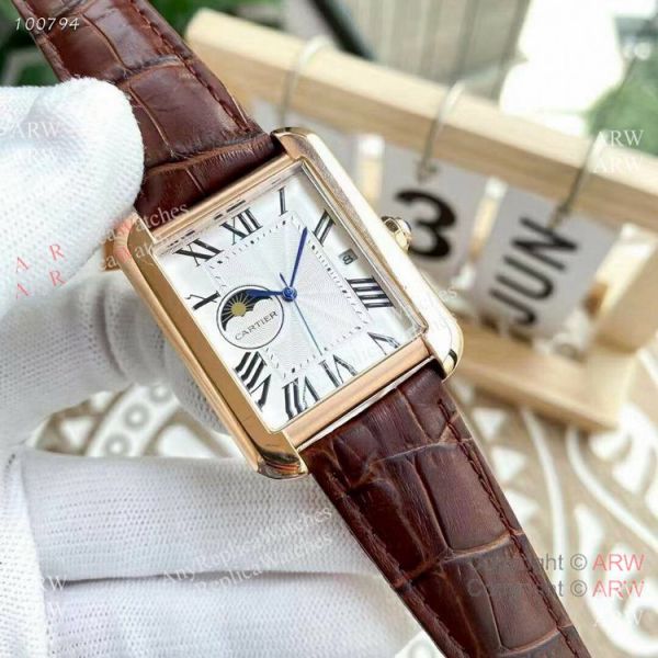 Replica Cartier Tank Moonphase Watches Leather Strap Replica Cartier Tank Moonphase Watches Leather Strap