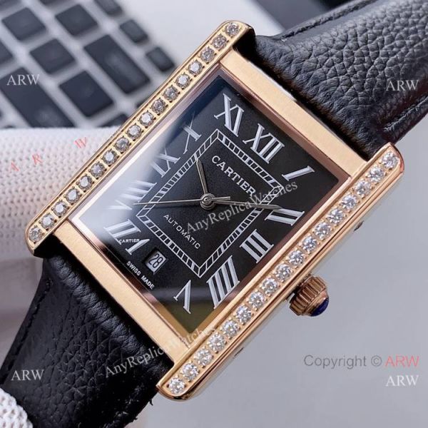 High Quality Replica Rose Gold Cartier Tank Automatic Watch With Diamond Bezel High Quality Replica Rose Gold Cartier Tank Automatic Watch With Diamond Bezel