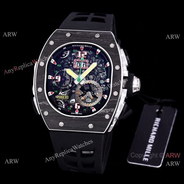 White Rubber Band Richard Mille 62-01 Tourbillon Vibrating Alarm ACJ Replica Watch White Rubber Band Richard Mille 62-01 Tourbillon Vibrating Alarm ACJ Replica Watch