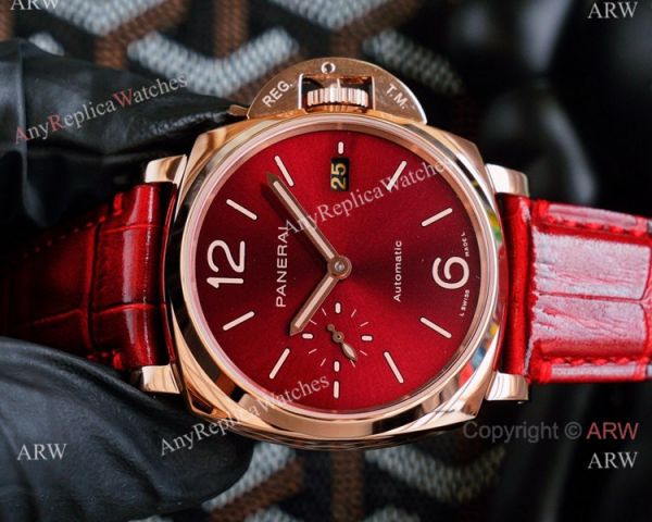 Copy Panerai Luminor Due 42mm Autmatic Watch With A Red Dial Red Leather Strap Copy Panerai Luminor Due 42mm Autmatic Watch With A Red Dial Red Leather Strap