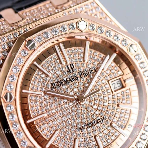 Full Diamonds Audemars Piguet Royal Oak 15400 Rose Gold Automatic Watch 41mm Replica Full Diamonds Audemars Piguet Royal Oak 15400 Rose Gold Automatic Watch 41mm Replica