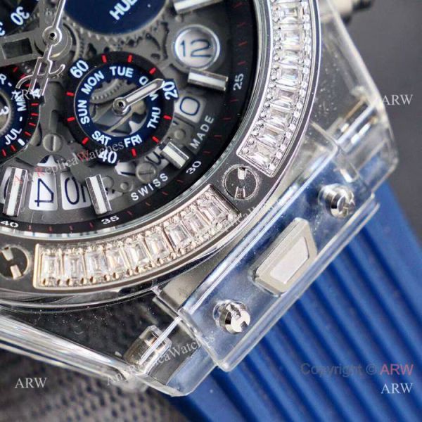2021 Replica Hublot Big Bang Unico Sapphire Watch Diamond Bezel Blue Rubber Strap 2021 Replica Hublot Big Bang Unico Sapphire Watch Diamond Bezel Blue Rubber Strap