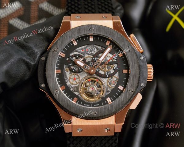 2021 Copy Hublot Big Bang Tourbillon 45mm Watches Rose Gold White Face 2021 Copy Hublot Big Bang Tourbillon 45mm Watches Rose Gold White Face