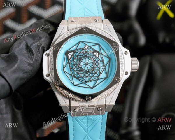 New Replica Hublot Big Bang Sang Bleu Watches Iced Out Blue Dial New Replica Hublot Big Bang Sang Bleu Watches Iced Out Blue Dial