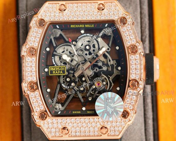 (RM Factory) Rose Gold Richard Mille RM35-01 Replica Watch With Diamonds (RM Factory) Rose Gold Richard Mille RM35-01 Replica Watch With Diamonds