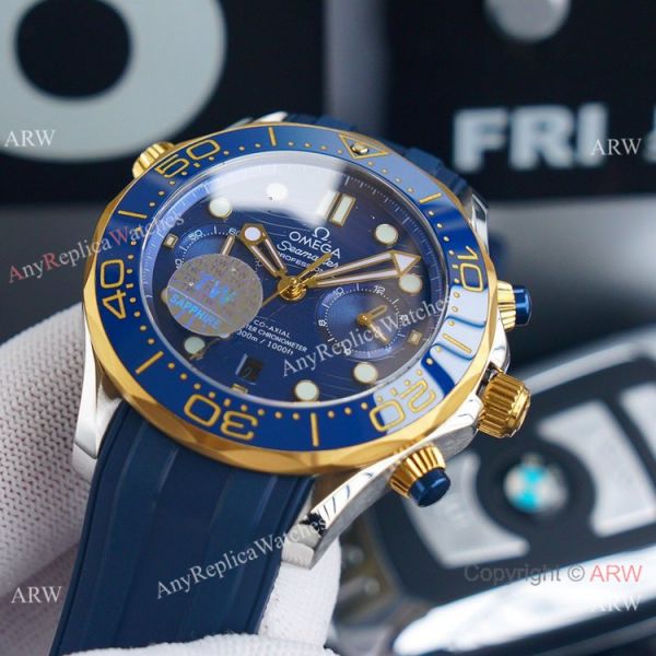 (TW) AAA Replica Omega Seamaster Diver 300m Chronograph Watch Two Tone Blue Dial (TW) AAA Replica Omega Seamaster Diver 300m Chronograph Watch Two Tone Blue Dial