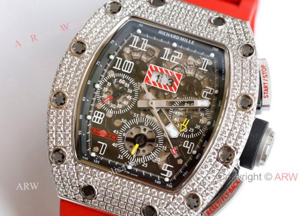 New Richard Mille 011-FM Diamond Watch In Red Rubber Band High End Replica New Richard Mille 011-FM Diamond Watch In Red Rubber Band High End Replica