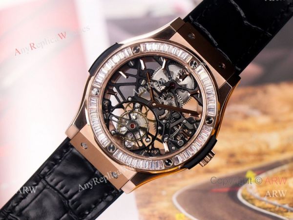 42mm Hublot Rose Gold Classic Fusion Skeleton Tourbillon Diamond Watch Replica 42mm Hublot Rose Gold Classic Fusion Skeleton Tourbillon Diamond Watch Replica