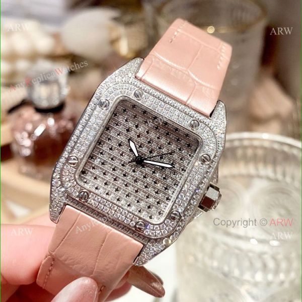 36mm Ladies Cartier Santos 100th Anniversary Full Diamonds Watch Swiss Replica 36mm Ladies Cartier Santos 100th Anniversary Full Diamonds Watch Swiss Replica