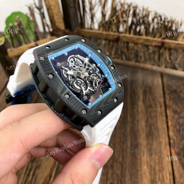 Copy Richard Mille Clear Watch RM055 Carbon Fiber White Rubber Strap Watch Copy Richard Mille Clear Watch RM055 Carbon Fiber White Rubber Strap Watch
