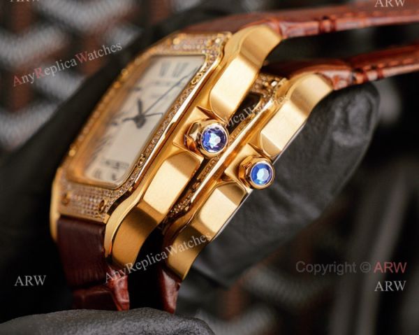 Replica Cartier Santos Yellow Gold White Dial Watch With Diamonds For Men And Women Replica Cartier Santos Yellow Gold White Dial Watch With Diamonds For Men And Women