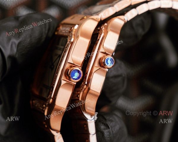 Swiss Quartz Cartier Santos Gold Copy Watch With Diamonds White Dial With Roman Markers Swiss Quartz Cartier Santos Gold Copy Watch With Diamonds White Dial With Roman Markers
