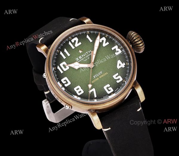 Best Zenith Pilot Type 20 Extra Special 45mm Green Dial Black Leather Strap Replica Watch Best Zenith Pilot Type 20 Extra Special 45mm Green Dial Black Leather Strap Replica Watch