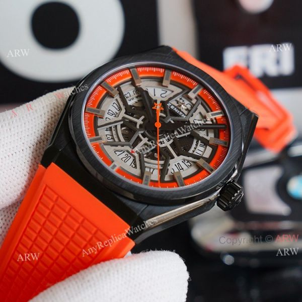 Swiss Grade Zenith Defy Classic Skeleton Dial Orange Rubber Strap High End Replica Watch Swiss Grade Zenith Defy Classic Skeleton Dial Orange Rubber Strap High End Replica Watch