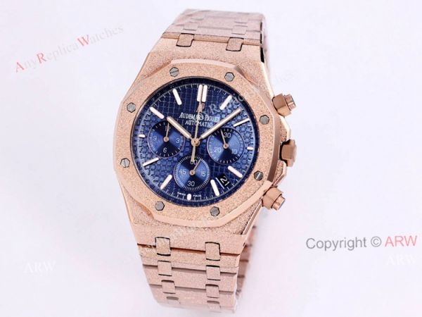 New Audemars Piguet Frosted Gold Royal Oak Rose Gold Watch 41mm Silver Dial with Stop Function High Copy New Audemars Piguet Frosted Gold Royal Oak Rose Gold Watch 41mm Silver Dial with Stop Function High Copy