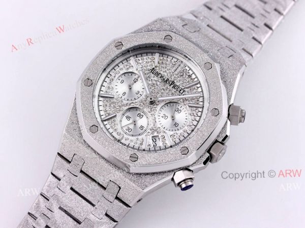 New Silver Frosted Gold Audemars Piguet Royal Oak Chronograph 41mm Copy Watch With Dimaonds Dial New Silver Frosted Gold Audemars Piguet Royal Oak Chronograph 41mm Copy Watch With Dimaonds Dial