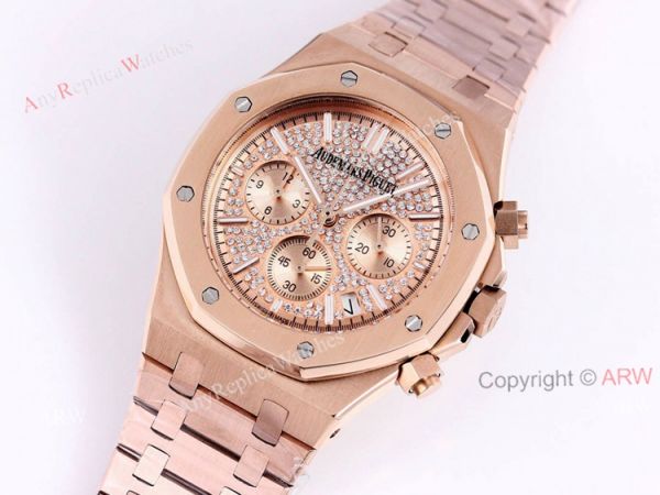 New Frosted Gold Audemars Piguet Royal Oak Rose Gold Chronograph 41mm Diamond Dial Replica Watch New Frosted Gold Audemars Piguet Royal Oak Rose Gold Chronograph 41mm Diamond Dial Replica Watch