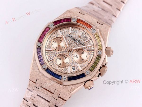 New Frosted Audemars Piguet Rose Gold Royal Oak 41mm Rainbow Diamond Watch Replica New Frosted Audemars Piguet Rose Gold Royal Oak 41mm Rainbow Diamond Watch Replica