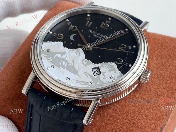 Swiss Grade Patek Philippe Classic Watch Mens Black Dial Black Leater Strap Replica Swiss Grade Patek Philippe Classic Watch Mens Black Dial Black Leater Strap Replica