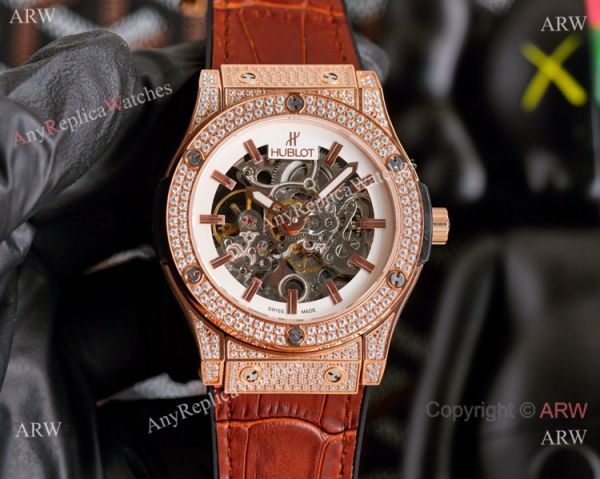 Copy Hublot Classic Fusion Hollow Rose Gold Iced Out Watches Copy Hublot Classic Fusion Hollow Rose Gold Iced Out Watches