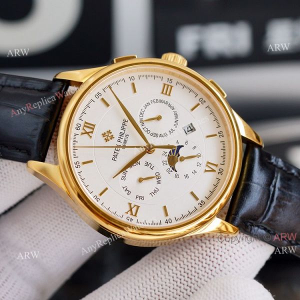 Swiss Replica Patek Philippe Moonphase Gold Grand Complications 9100 Automatic Watch White Face Swiss Replica Patek Philippe Moonphase Gold Grand Complications 9100 Automatic Watch White Face