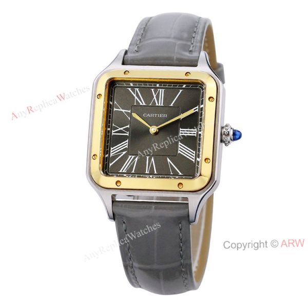 Buy The Best Cartier Santos Dumont Couple Watches Grey Dial Grey Leather Strap Replica Buy The Best Cartier Santos Dumont Couple Watches Grey Dial Grey Leather Strap Replica