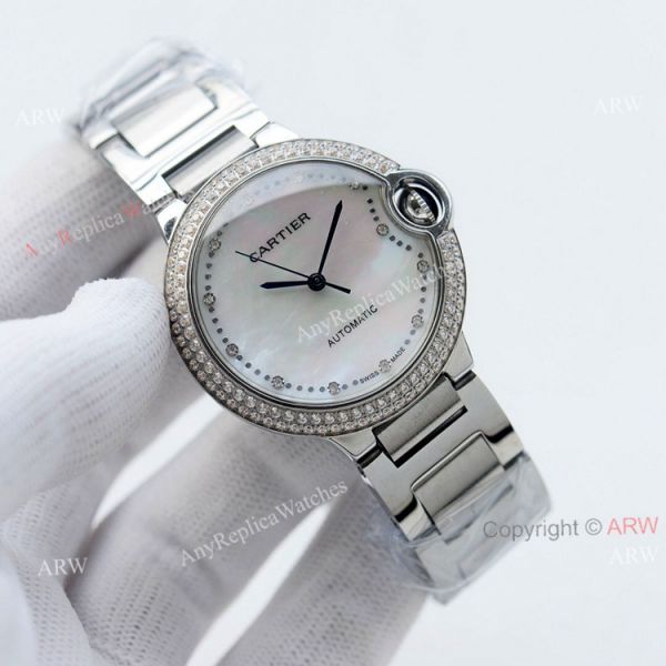 Swiss Quality Cartier Ballon Bleu 36mm White Mop Dial Stainless Steel Copy Watch With Diamonds Swiss Quality Cartier Ballon Bleu 36mm White Mop Dial Stainless Steel Copy Watch With Diamonds
