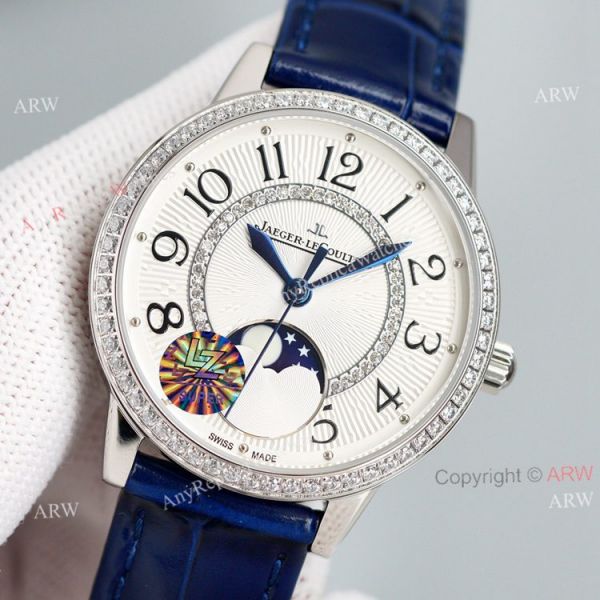 Best Copy White Face Jaeger Lecoultre Rendez-Vous Ladies Watch With Diamonds Blue Leather Strap Best Copy White Face Jaeger Lecoultre Rendez-Vous Ladies Watch With Diamonds Blue Leather Strap