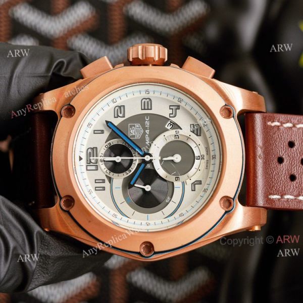 New Tag Heuer MP4-12C Chronograph Knockoff Watch Rose Gold Brown Leather Strap New Tag Heuer MP4-12C Chronograph Knockoff Watch Rose Gold Brown Leather Strap