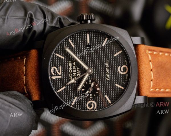 All Black Panerai Radiomir GMT Automatic Watch 45mm Brown Leather Strap High Copy All Black Panerai Radiomir GMT Automatic Watch 45mm Brown Leather Strap High Copy