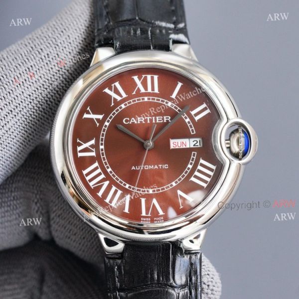 New Brown Face Cartier Ballon Bleu 42mm Replica Watch Brown Leather Strap New Brown Face Cartier Ballon Bleu 42mm Replica Watch Brown Leather Strap