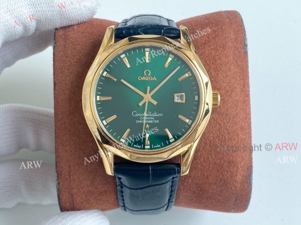 Copy Omega Constellation Silver Dial Yellow Gold Case Brown Leather Strap Men Watch Copy Omega Constellation Silver Dial Yellow Gold Case Brown Leather Strap Men Watch
