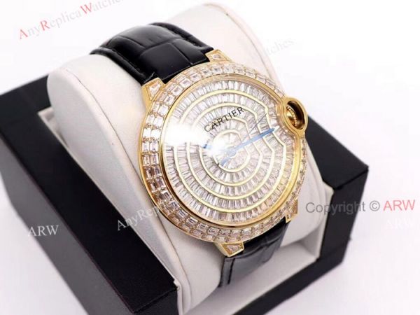 Gold Cartier Ballon Bleu 42mm Full Diamonds Knockoff Watch Gold Cartier Ballon Bleu 42mm Full Diamonds Knockoff Watch