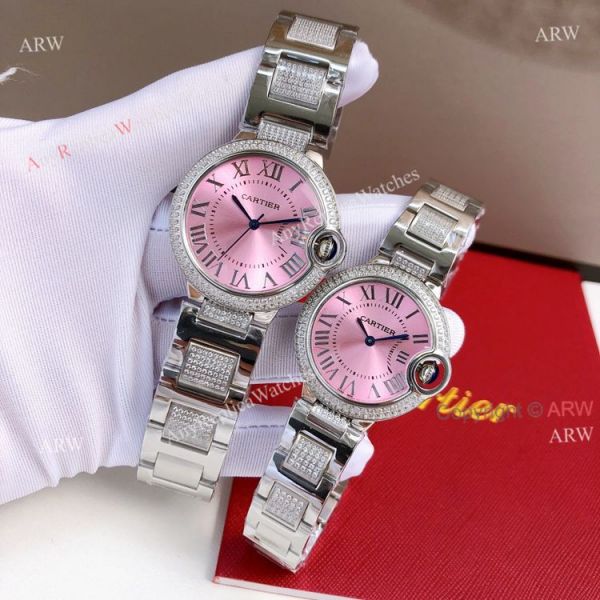 Ladies Cartier Ballon Bleu Pink Face Replica Watches With Diamonds Ladies Cartier Ballon Bleu Pink Face Replica Watches With Diamonds