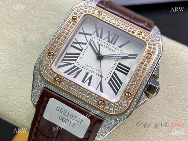 Swiss Quality Iced Out Cartier Santos de Watch Two Tone Rose Gold Sapphire Crystal Swiss Quality Iced Out Cartier Santos de Watch Two Tone Rose Gold Sapphire Crystal