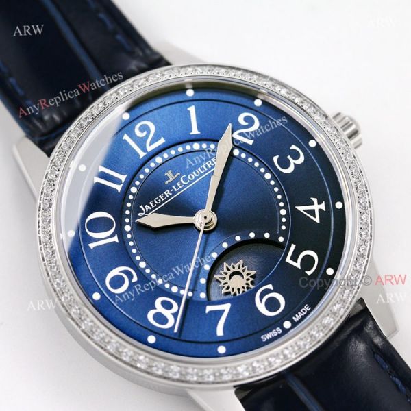 (GF) Swiss Replica Jaeger Lecoultre Moonphase Watch Blue Dial With Diamond Bezel (GF) Swiss Replica Jaeger Lecoultre Moonphase Watch Blue Dial With Diamond Bezel