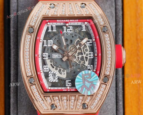 (RM Factory) Knockoff Richard Mille Rm010 Rose Gold Skeleton Watch Red Rubber Strap (RM Factory) Knockoff Richard Mille Rm010 Rose Gold Skeleton Watch Red Rubber Strap