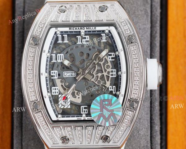 (RM Factory) Copy Richard Mille RM010 Watch With Diamonds White Rubber Band (RM Factory) Copy Richard Mille RM010 Watch With Diamonds White Rubber Band