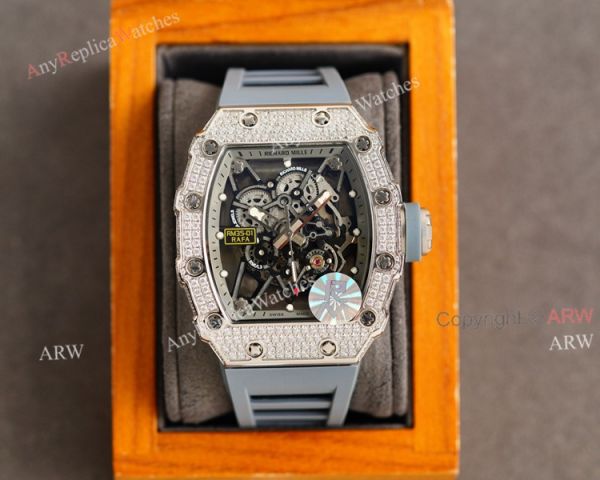 (RM Factory) Clone Richard Mille RM035-01 Orange Rubber Strap Knockoff Watch With Diamonds (RM Factory) Clone Richard Mille RM035-01 Orange Rubber Strap Knockoff Watch With Diamonds